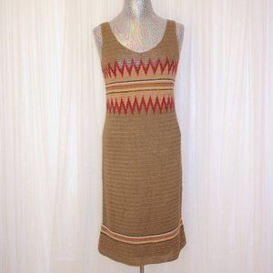 1990s Size L Vintage Aztec Chevron Linen Hand Knit Ralph Lauren Midi Tank Dress